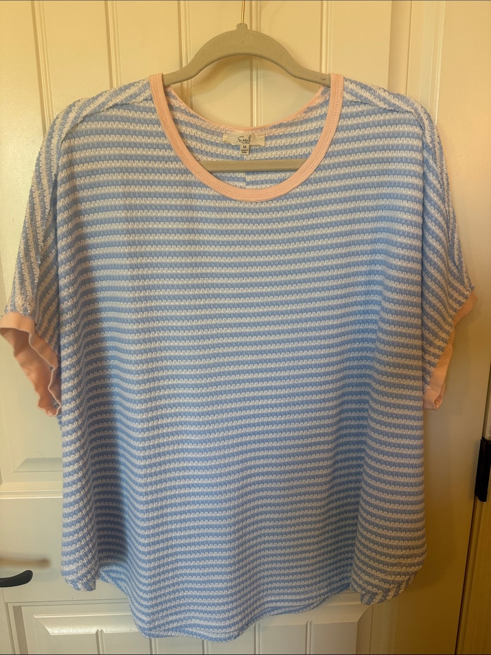 easel blue and white Striped Knit Tee